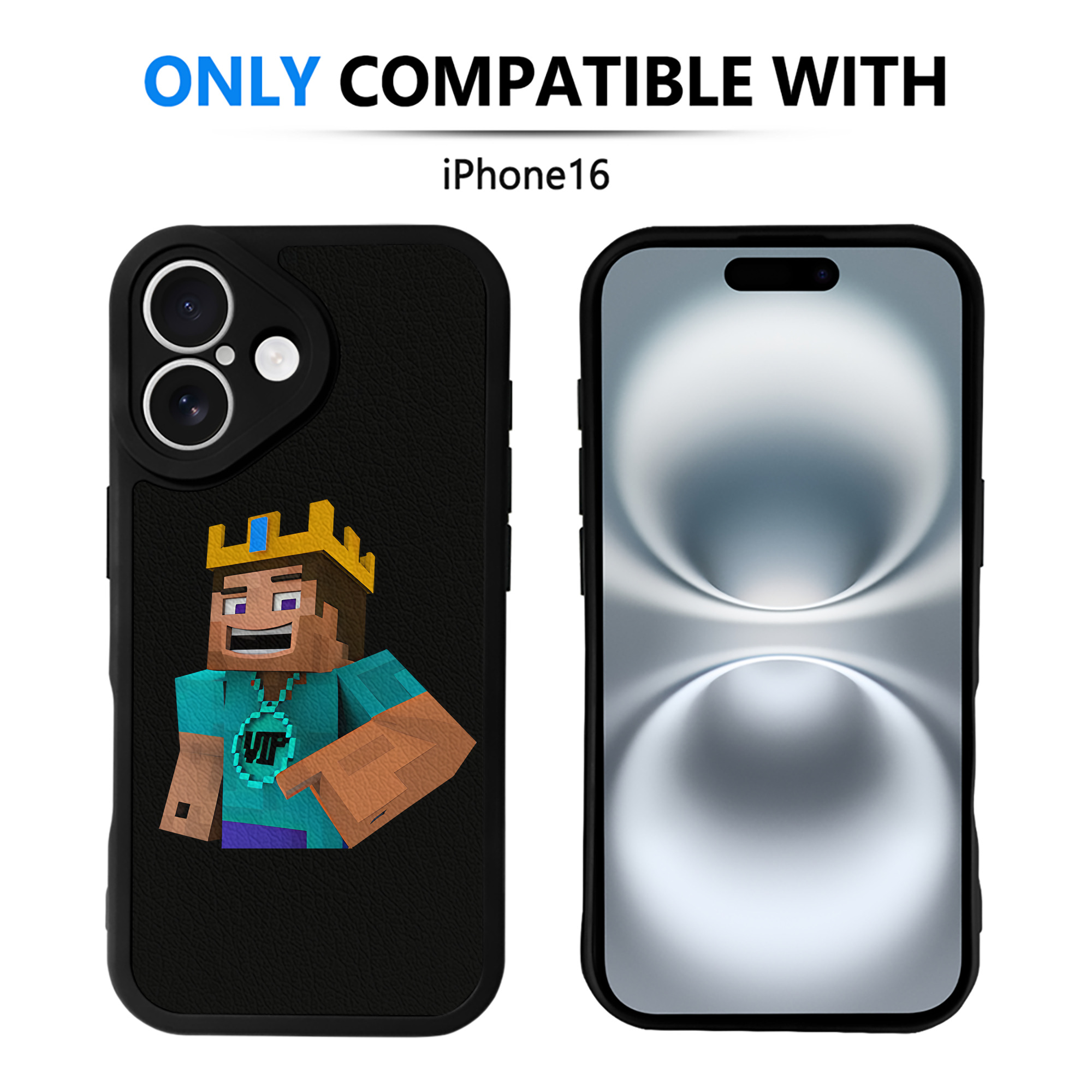 （画像用） マインクラフト ブロックの世界 Minecraft MC Block world 【iPhone 16シリーズ対応】シリコンスマホケース（レザー調） 材質：シリコン